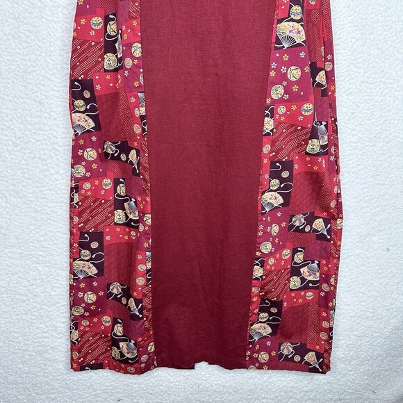 Island Attitudes L Red Patchwork Dress Fans Parasol Flora Linen Cotton Hawaii - Picture 4 of 12